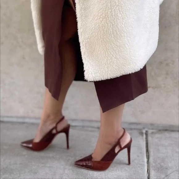 Suede and croc stiletto pumps - Picture 8 of 14